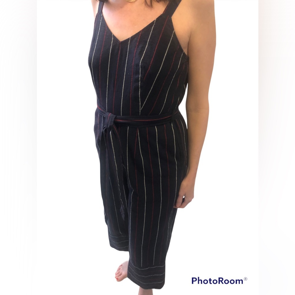 Universal Thread Womens Romper S Black Red White Stripe Wide Leg Sleeveless